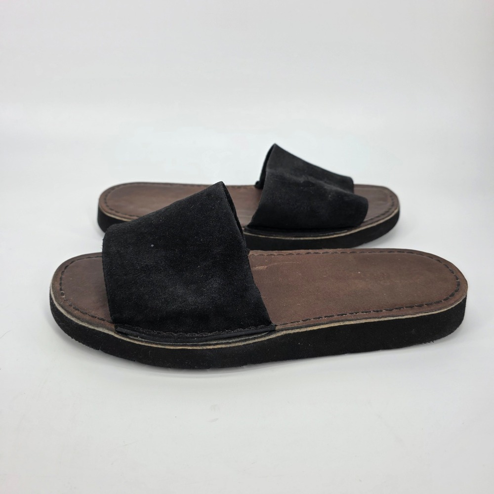 Clarks Lunan‎ Suede Slide Sandals Black Brown Leather Slip Ons Shoes Boho sz 9 M